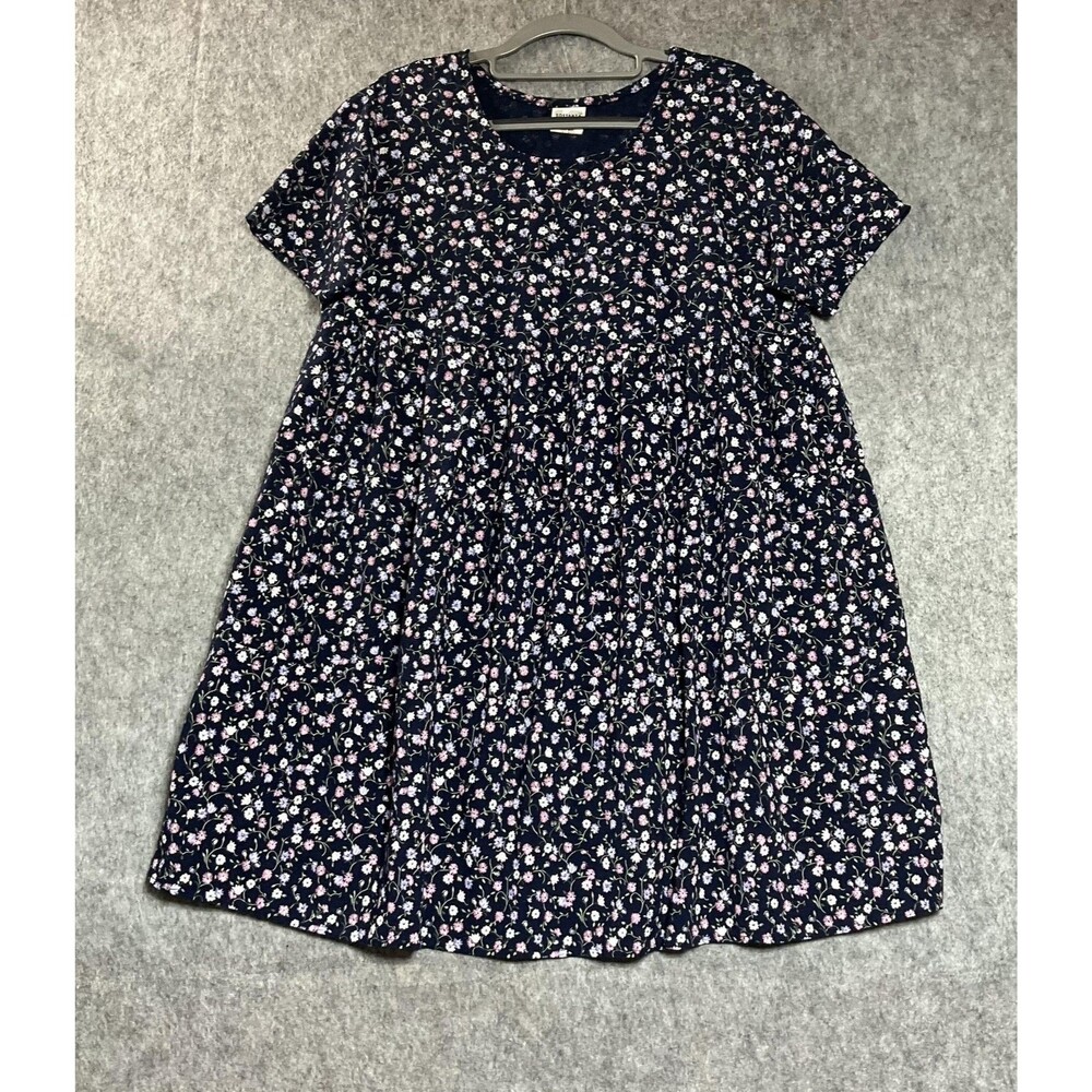 Vintage Dress Womens Medium Blue Floral Empire Waist Swing Knee Length Boho USA